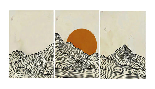 Minimalist Sun Mountain Line Abstract Wall Art, Nordic Posters Prints, Minimalist Picture, Canvas Painting, Room Decoration, Set 3