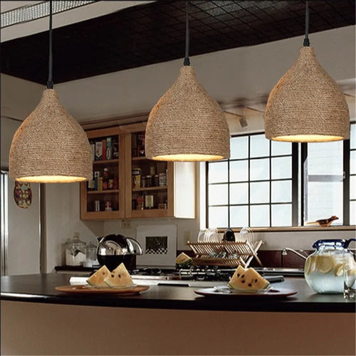 Vintage hemp rope pendant light industrial loft - vue 7 sur 6