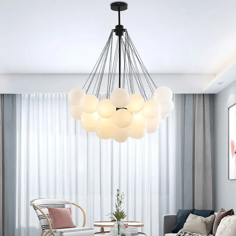 Boules de verre blanches modernes suspension lumières pour salle à manger salon chambre cafés Hall décor à la maison lustres intérieur Lustre Luminaire - vue 5 sur 10