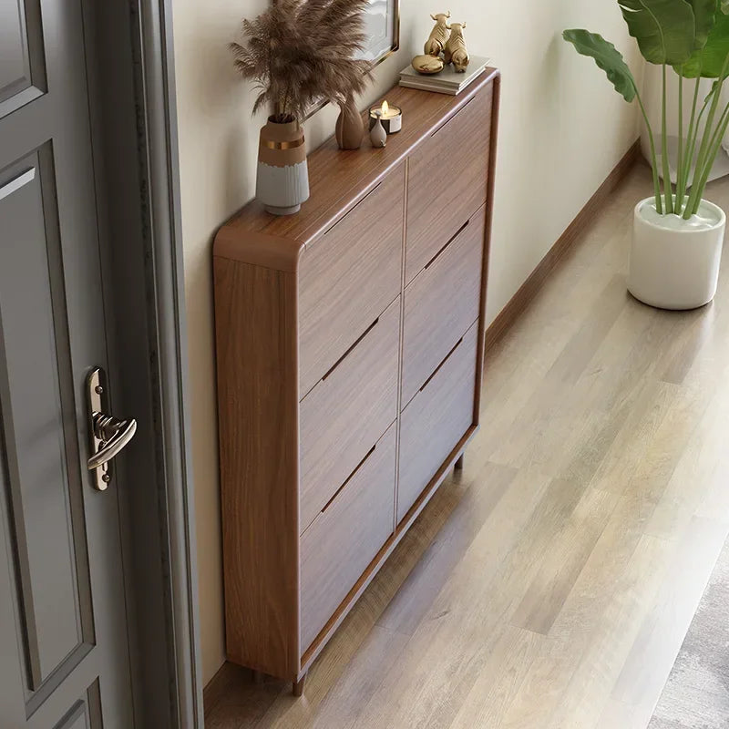 étagère à chaussures en bois vintage minimaliste et gain de place