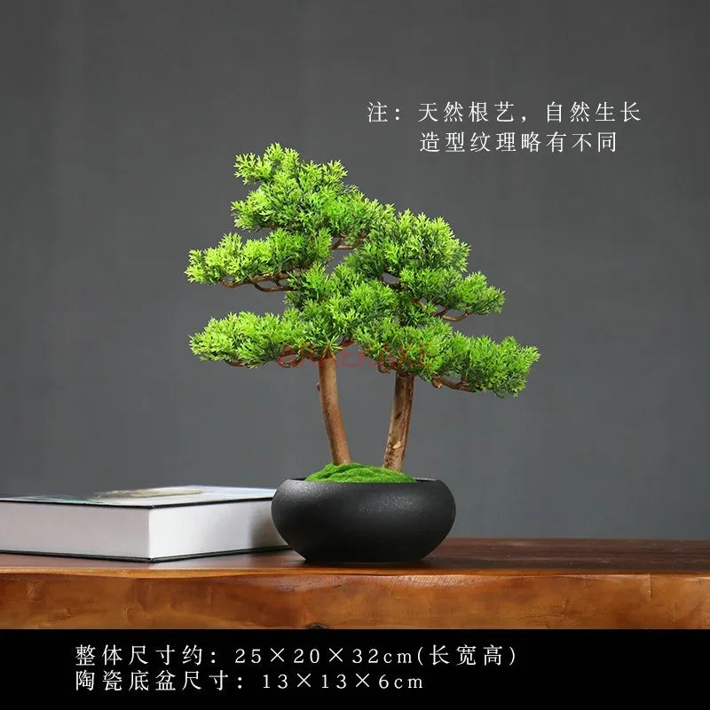 1PCS Simulated welcoming pine bonsai ornaments, pine bonsai desktop plant decorations, biomimetic small green plants - vue 5 sur 8