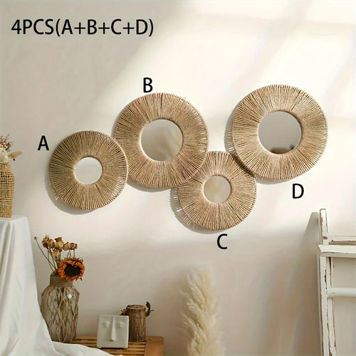 Round Decorative Wall Mirrors Farmhouse Circle Mirror with Hemp Rope Boho Mirrors for Bedroom, Bathroom, Living Room Decor Gift - vue 10 sur 9