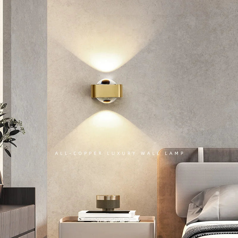 applique murale carrée en cuivre moderne et luxueuse à double tête