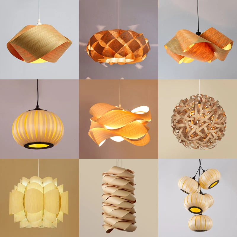 LED moderne lustre en bois chambre salon table basse décor lampe suspendue maison loft bambou lampes suspendues éclairage intérieur - vue 10 sur 19