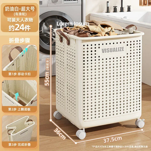 Foldable Laundry Basket, Large Capacity Mobile Laundry Basket,versatile and Durable,bedroom,bathroom,laundry Room, Snack Storage - vue 8 sur 12