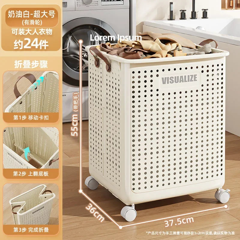 Foldable Laundry Basket, Large Capacity Mobile Laundry Basket,versatile and Durable,bedroom,bathroom,laundry Room, Snack Storage - vue 7 sur 12