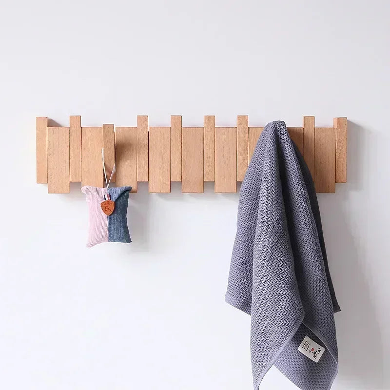 porte-manteaux en noyer suspendu avec crochets créatifs en bois massif - vue 5 sur 15