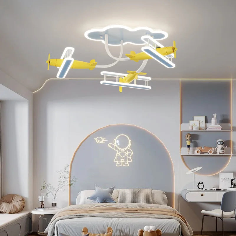 lustre d'avion dessin animé pour enfants avec télécommande - vue 3 sur 10
