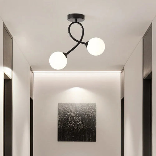Modern minimalist glass ceiling light black gold 1/2 heads indoor lighting for hallway, aisle, balcony, entryway, cloakroom - vue 6 sur 14