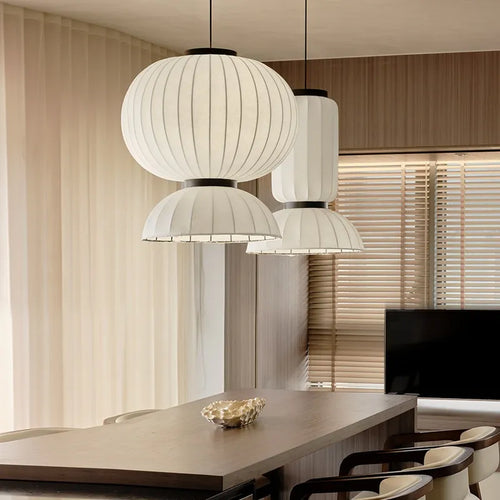 Lustre boule ovale en tissu style soie japonaise design - vue 3 sur 8