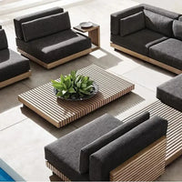 canapé extérieur en bois massif luxe pour patio et loisirs