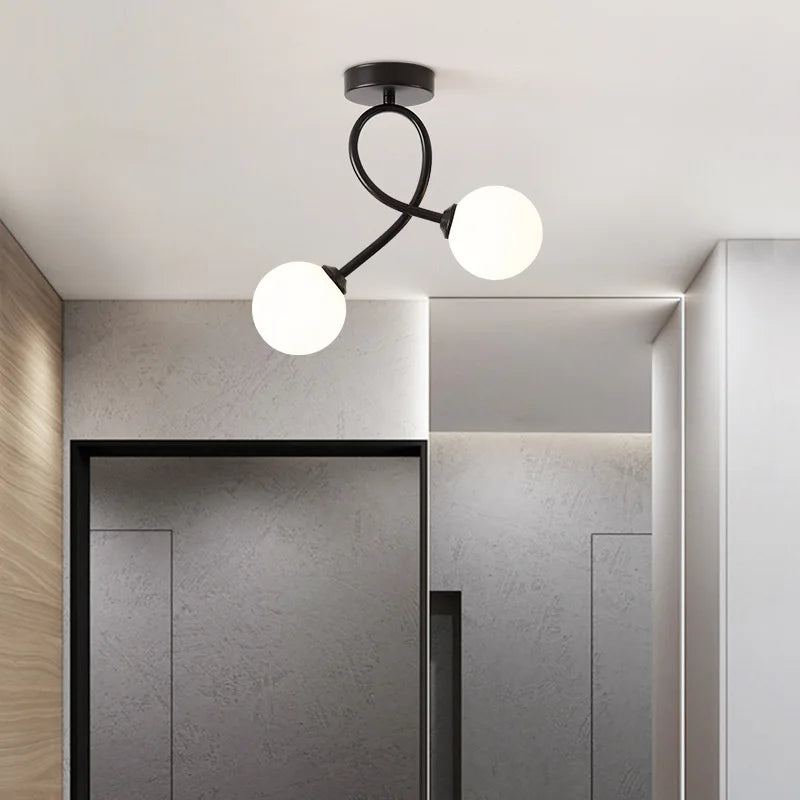 Plafonnier verre noir or intérieur couloir balcon entrée vestiaire luminaire