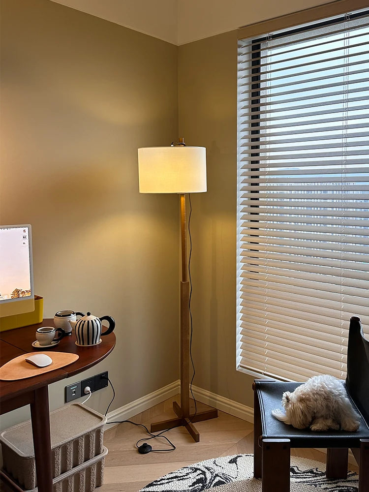 lampadaire japonais wabi-sabi en bois massif éclairage ajustable moderne - vue 3 sur 5