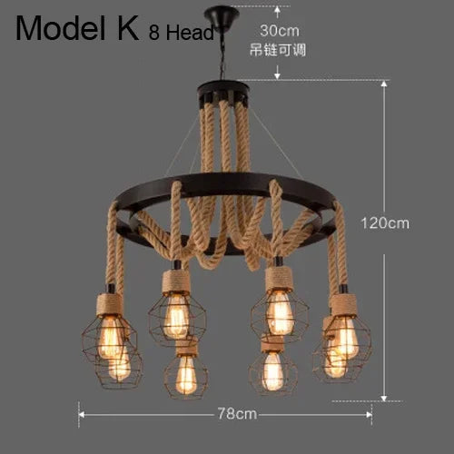Lustre et Suspension rustique industrielle avec cordage - vue 18 sur 21