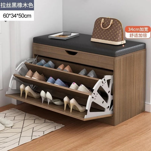 Home Shoe Cabinet with Bench, Anti-Dust Shoe Storage Bench, Multi-Layer Wooden Organizer with Cushion and Stable Structure