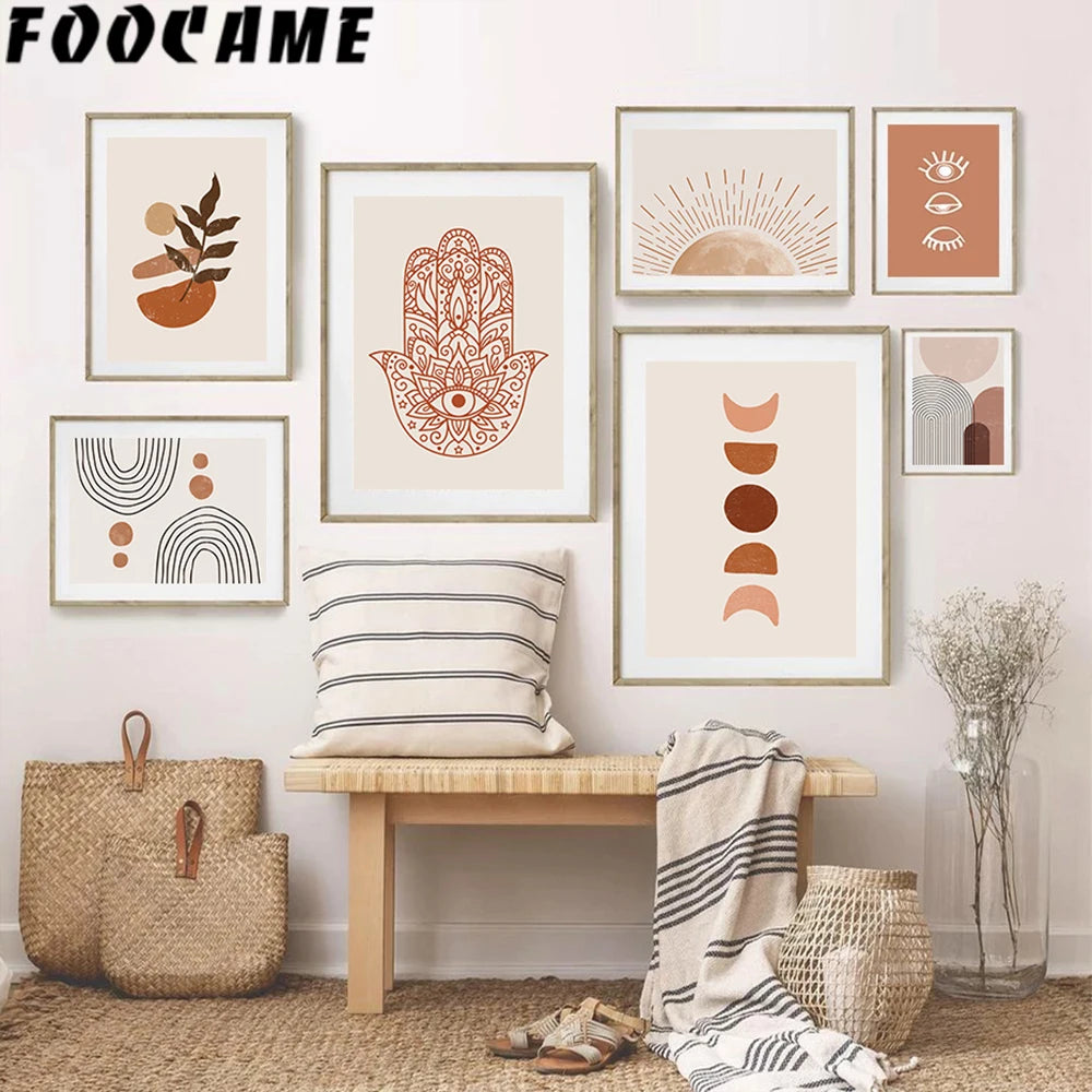 abstrait géométrie ligne soleil levant lune toile déco murale - vue 4 sur 13