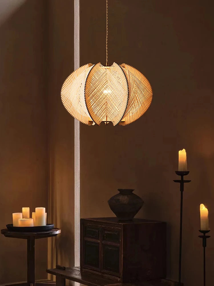 lustre en corde de chanvre et bois pour décoration intérieure - vue 6 sur 9