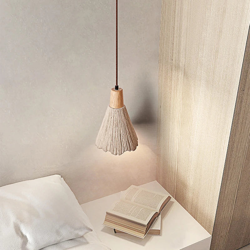 Japanese Wabi Sabi minimalist pendant light with micro cement and LED - vue 4 sur 6