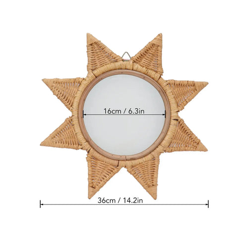 Rattan Woven Wall Mirror - Elegant 8-Point Star Shape, Portable HD Decorative Mirror for Parties &amp; Home Décor - vue 2 sur 6