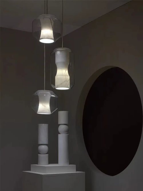 Natural marble glass chandelier modern minimalist design - vue 3 sur 8