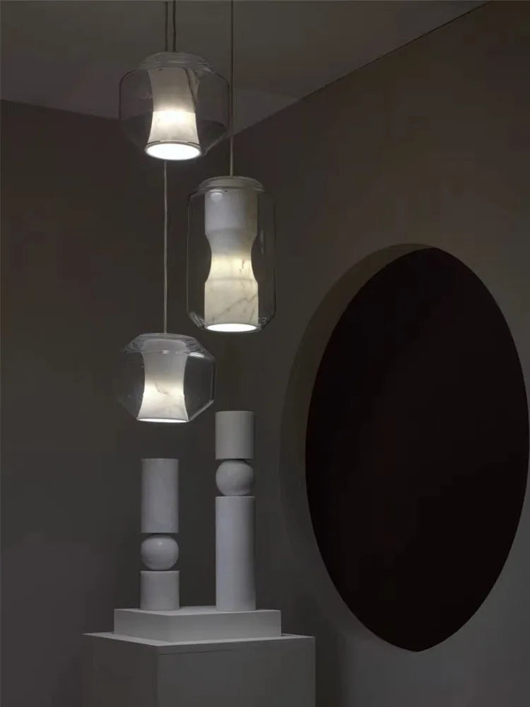 lustre en verre marbre naturel design moderne éclairage minimaliste décoratif