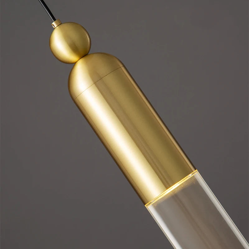 lustre led cylindrique en cuivre et acrylique transparent - vue 6 sur 8