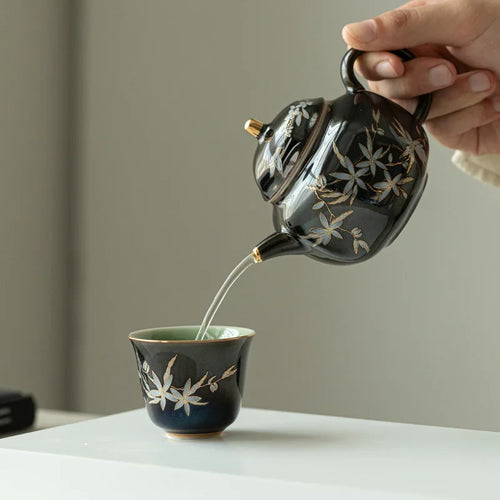 Théière céramique rétro kung fu motif abricot filtre