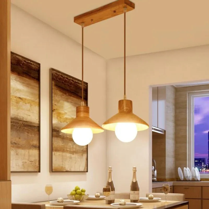 Suspension LED en bois au design nordique E27 - vue 4 sur 13