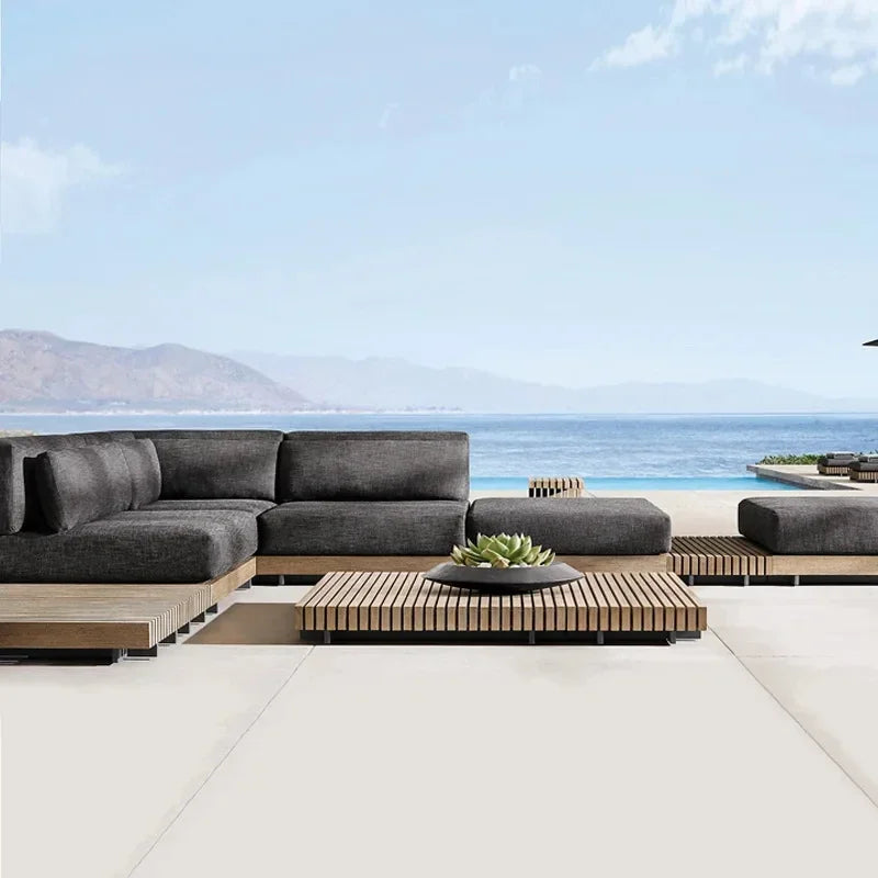 canapé extérieur en bois massif luxe pour patio et loisirs