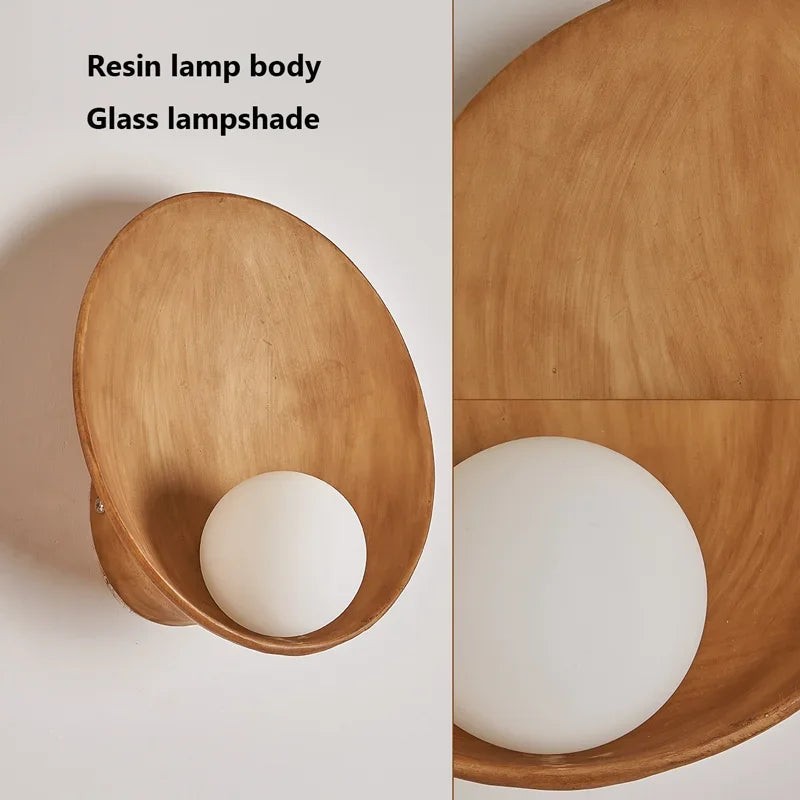 LED Lighting Chinese White -brown Shell Plate Wall Lamp, Silent Style Bed Bedroom Bedroom Corridor Resin Wall Art Lamps - vue 6 sur 8