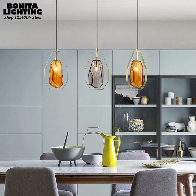 suspension en cristal avec anneau en métal design nordique élégant - vue 5 sur 8