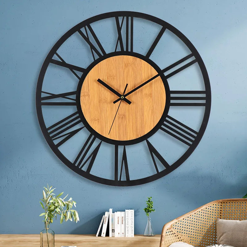 grande horloge murale 3d nordique rétro chiffres romains décorative silencieuse - vue 4 sur 7