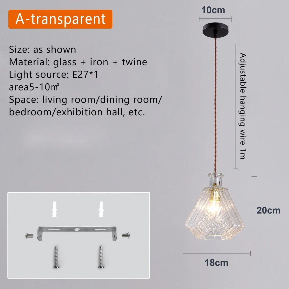 Vintage carved glass pendant light for ceiling decor