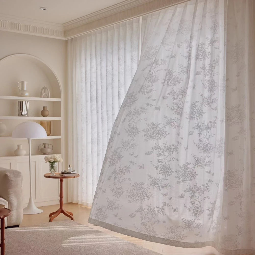 Voilage tulle motif papillons pour chambre fille salon - vue 3 sur 8