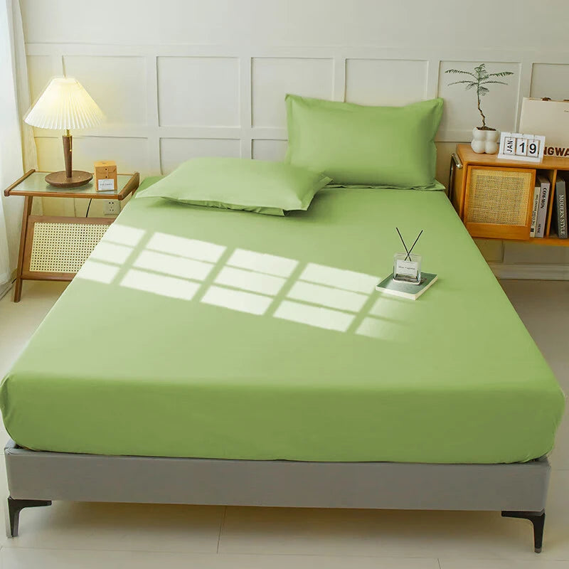 Waterproof Fitted Sheet Bedding Cover Bed Cloth Solid Color Mattress ,Soft Breathable Noiseless Bed Cover Deep Pocket Large size - vue 10 sur 14