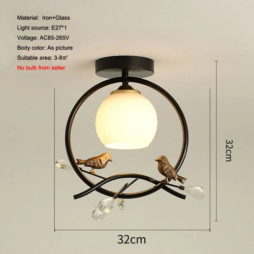 plafonnier nordique en fer style 	 avec décoration oiseau - vue 6 sur 16