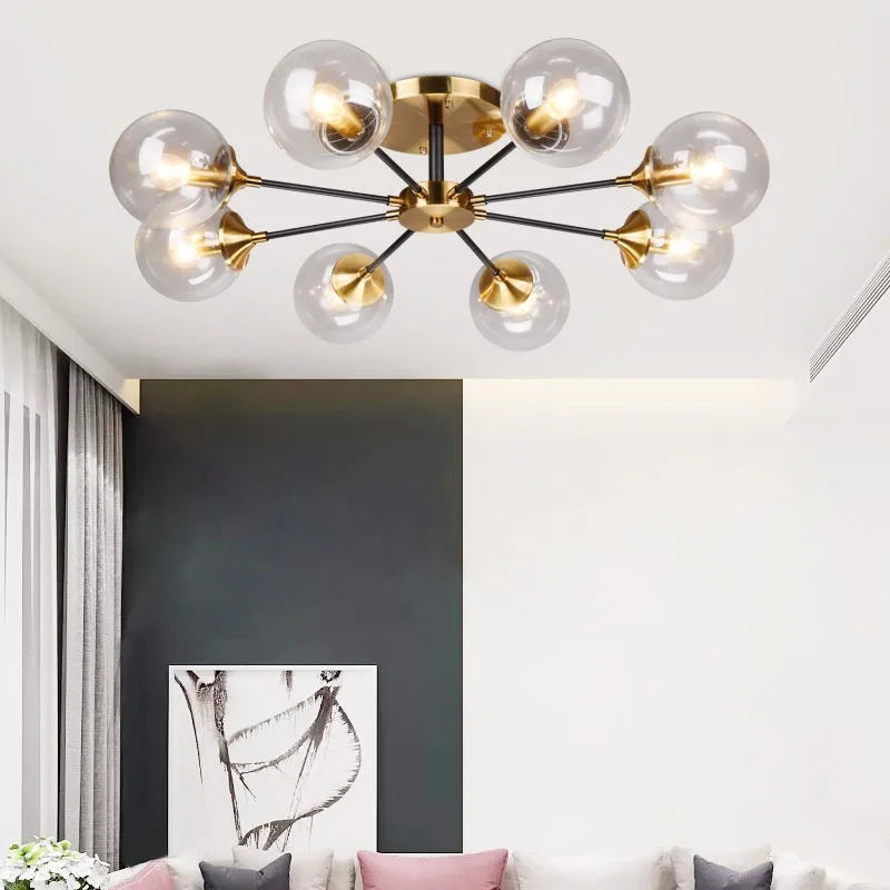 lustre boule led design en verre transparent et gris fumé - vue 5 sur 22