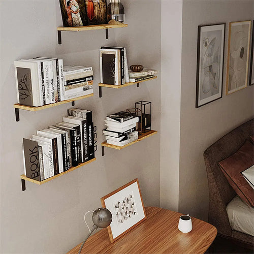 Set of 4 rustic wooden floating wall shelves for decorative storage - vue 2 sur 7