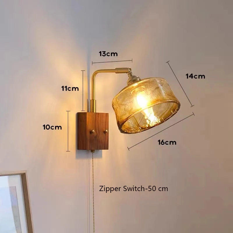 Japanese vintage wooden wall light minimalist LED lamp - vue 8 sur 13