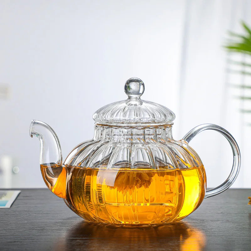théière verre citrouille rayée filtre floral résistante chaleur - vue 5 sur 6