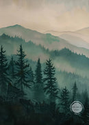Watercolour mountain forest landscape poster wall decor