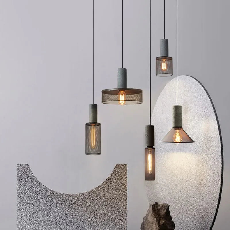 Plafonnier LED suspendu en ciment au design industriel moderne - vue 4 sur 12