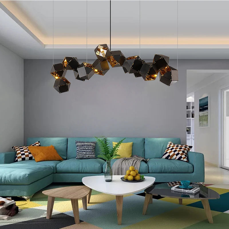 suspension led cube art déco style assorti 	 saison - vue 5 sur 28