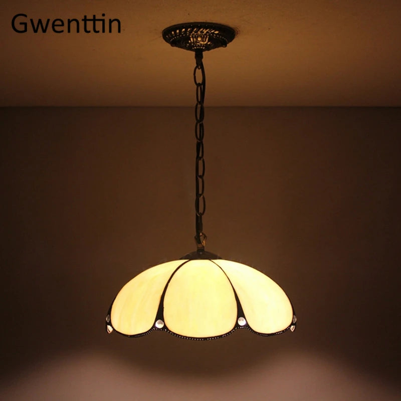lustre tiffany en verre teinté pour décoration intérieure - vue 6 sur 10