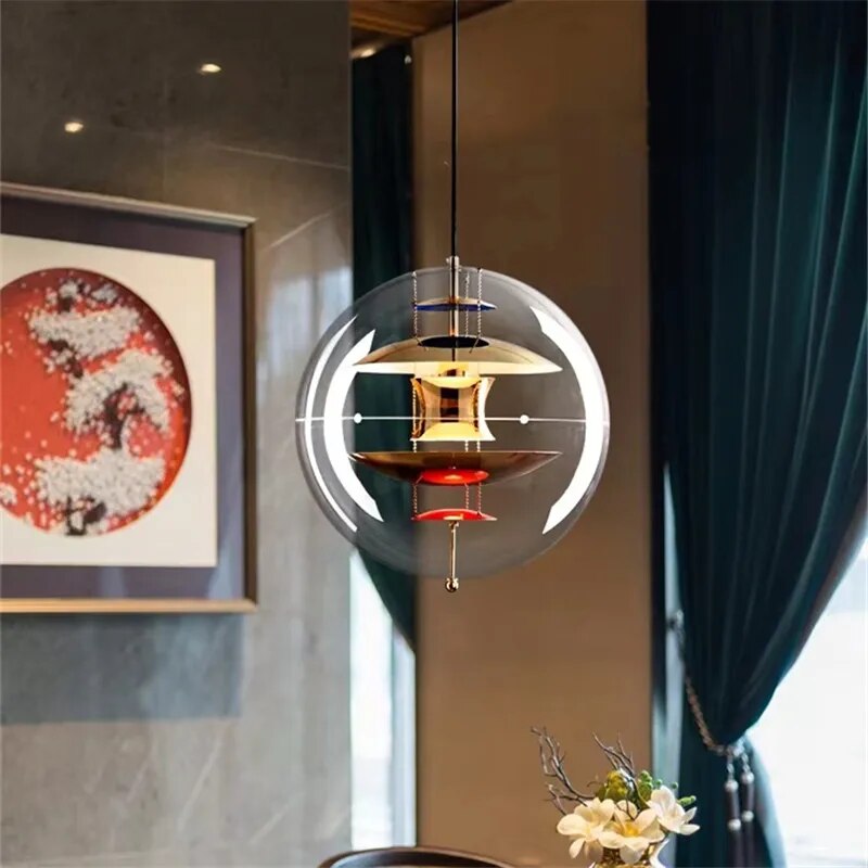 suspension boule chrome acrylique esthétique bar cafe - vue 3 sur 9