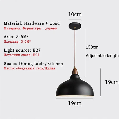 Suspension nordiques lampes suspendues industrielles luminaire d'intérieur pour salon salle à manger cuisine décor noir blanc suspension - vue 8 sur 10