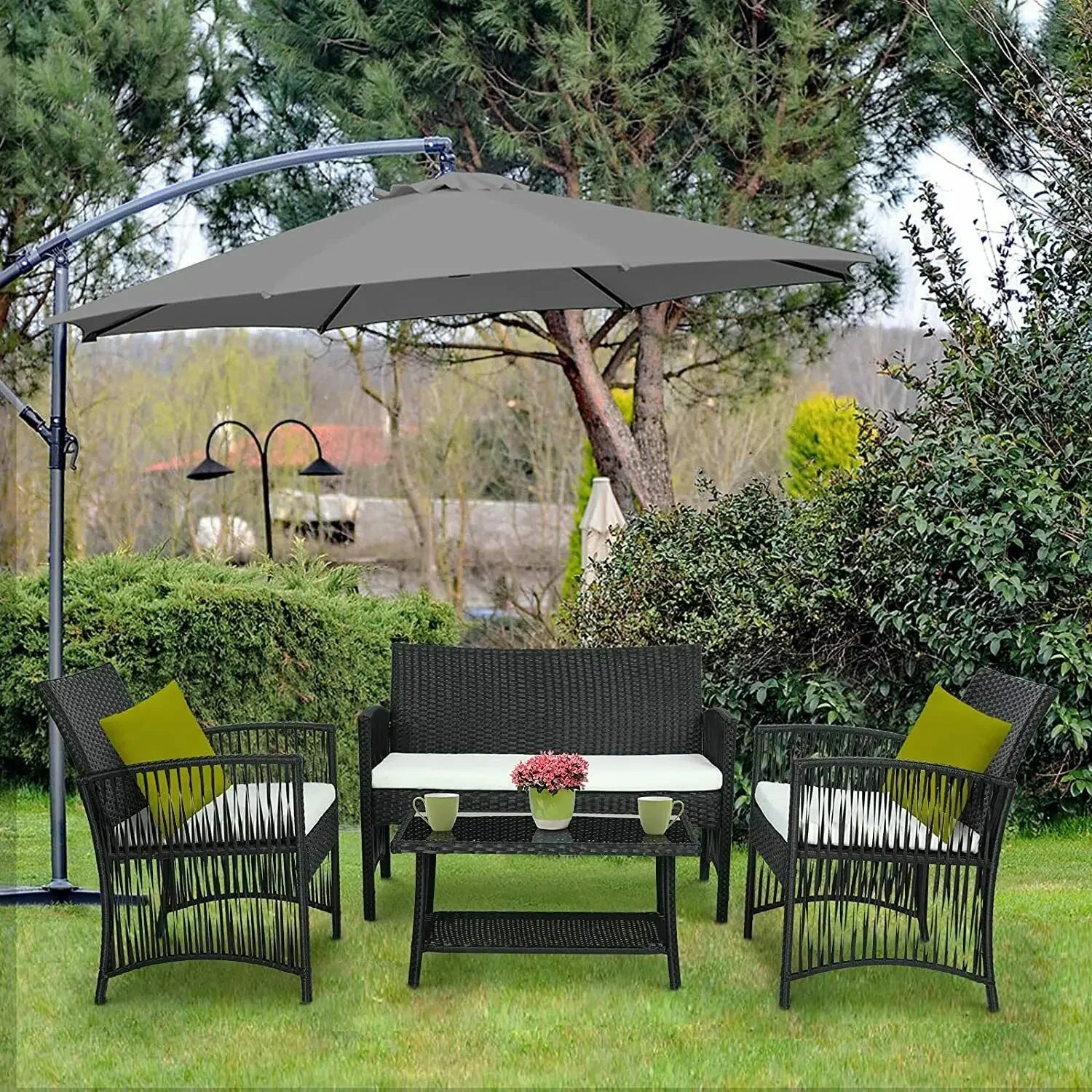 ensemble de mobilier de jardin en rotin synthétique 4 pièces - vue 4 sur 8