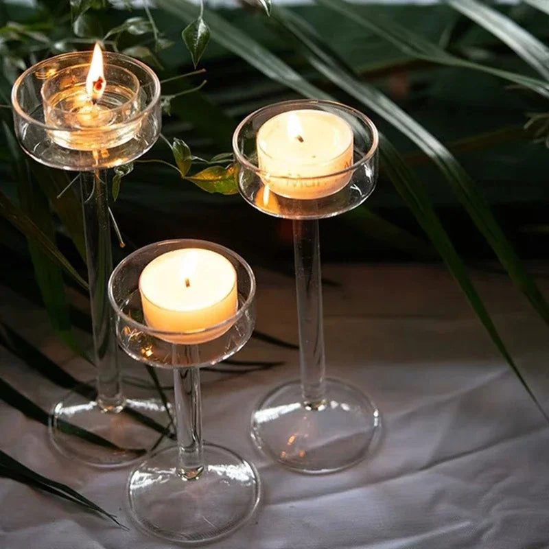 grand bougeoir en verre pour décoration de mariage et fête romantique - vue 3 sur 9
