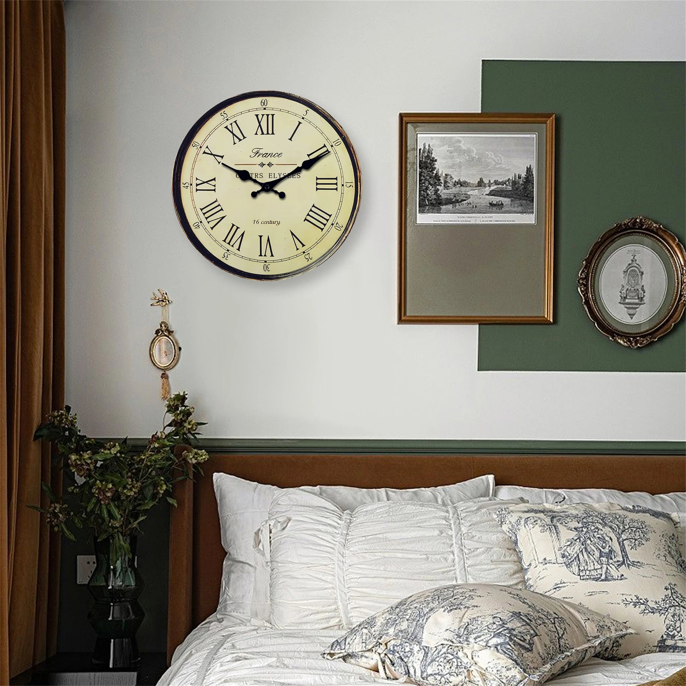 horloge murale en bois style 16e siècle décoration silencieuse cadeau idéal - vue 7 sur 7