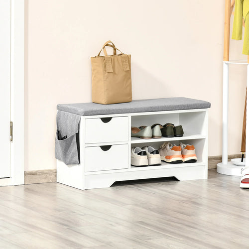 HOMCOM bench shoe rack with seat and 2 drawers 80.5x30.5x43.5 cm white and gray - vue 3 sur 6